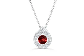 0.53 CT Pave Halo Teardrop Round Cut Orange Sapphire Diamond Pendant 0.10 CT TW 14K White Gold OSPEN006