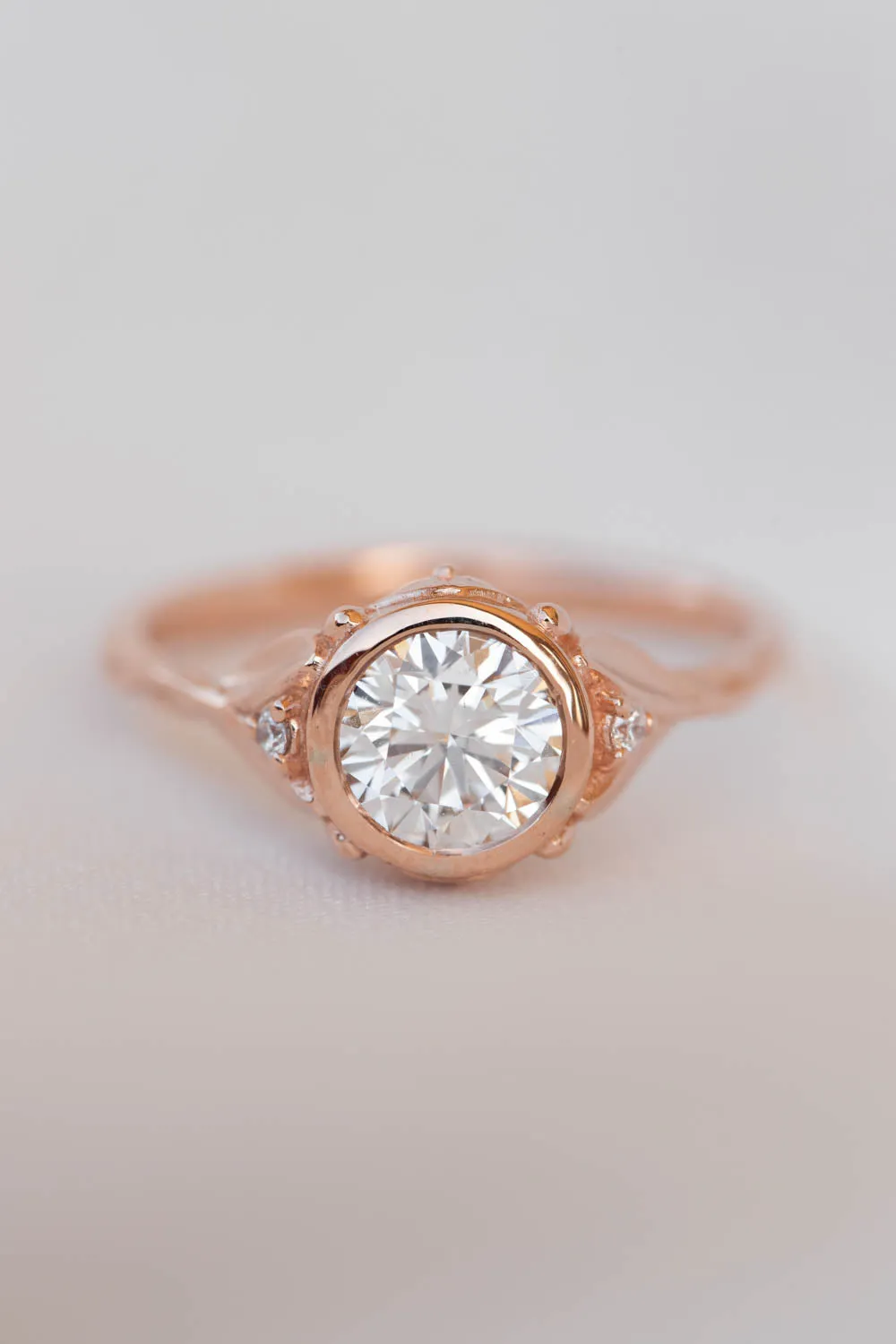 1 carat lab grown diamond engagement ring set, rose gold bridal ring set with diamonds / Roma