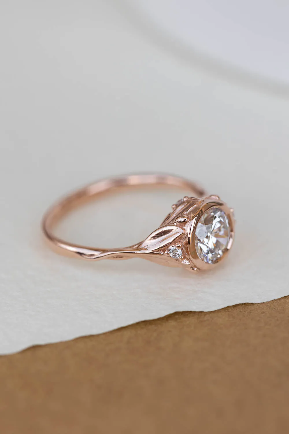 1 carat lab grown diamond engagement ring set, rose gold bridal ring set with diamonds / Roma