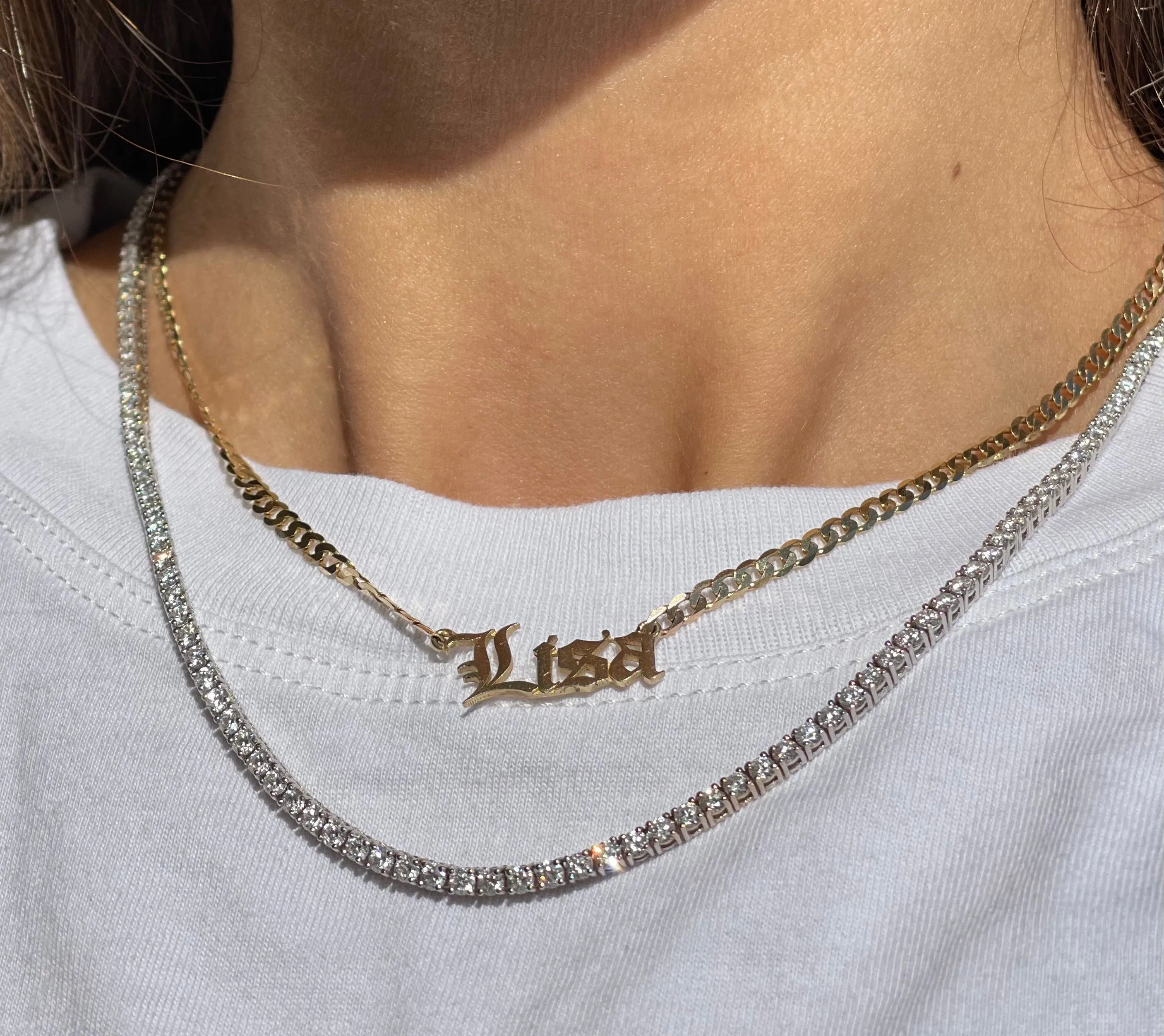 14K Gold Natural Diamond Medium Tennis Necklace