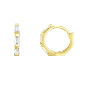 14K Yellow Gold CZ Huggie Hoop Earrings, 12mm