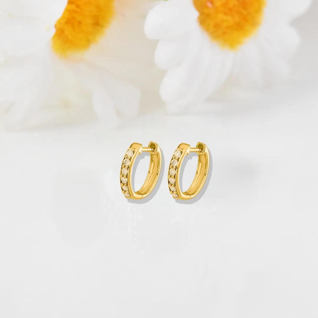 14k Yellow Gold Diamond Hinged Hoop Earrings