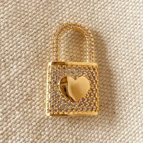 18k Gold Filled Cubic Zirconia Heart Lock Pendant