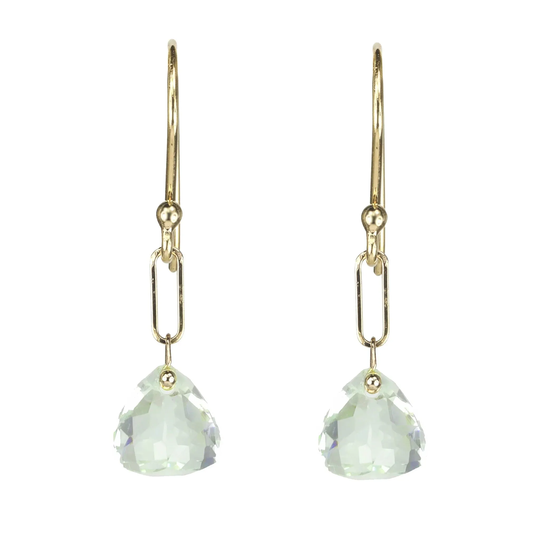 18K Yellow Gold Green Amethyst Paperclip Drop Earrings