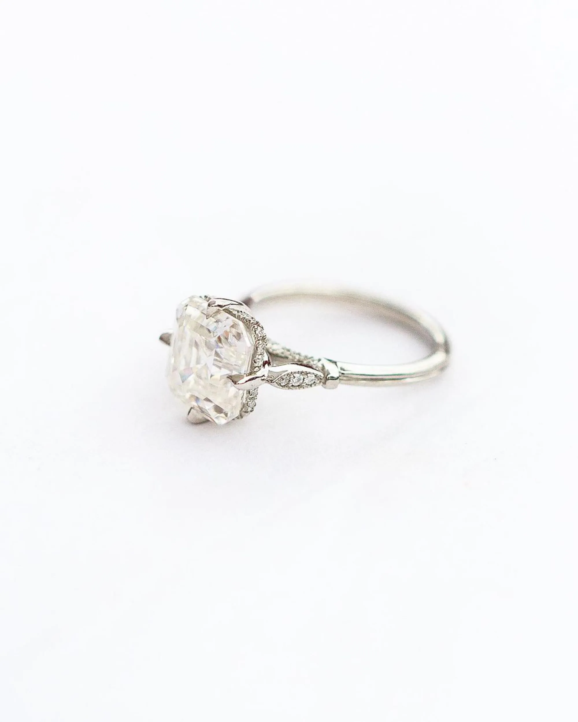 5.30ct Asscher cut moissanite engagement ring