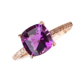 7mm Cushion Amethyst Engagement Ring/Women's Ring with Side Diamonds