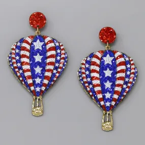 American Flag Air Balloon Glitter Drop Earrings