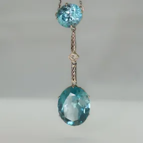 Art Deco Blue Zircon 9 carat White Gold Pendant