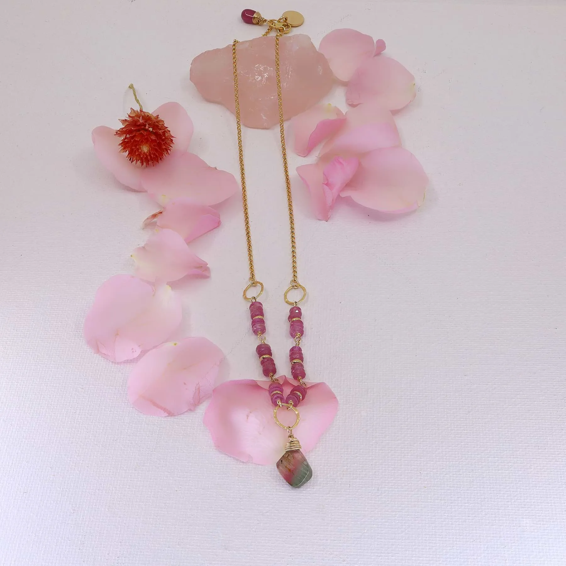 Autumn In Abundance - Tourmaline and Pink Sapphire Gold Necklace