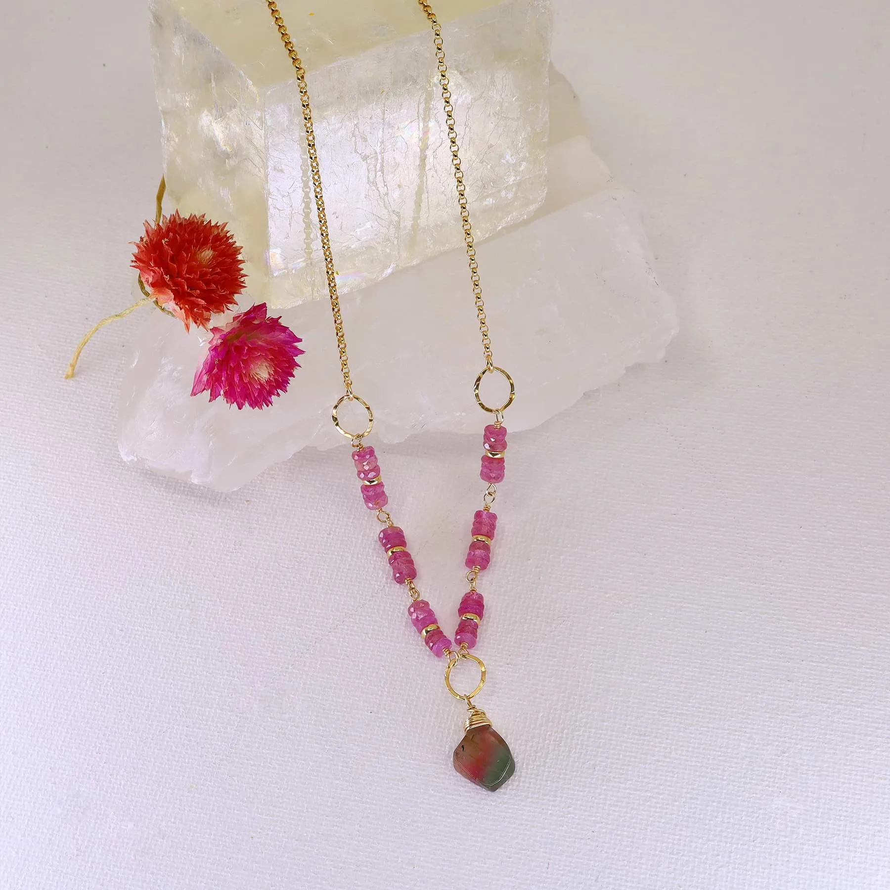 Autumn In Abundance - Tourmaline and Pink Sapphire Gold Necklace