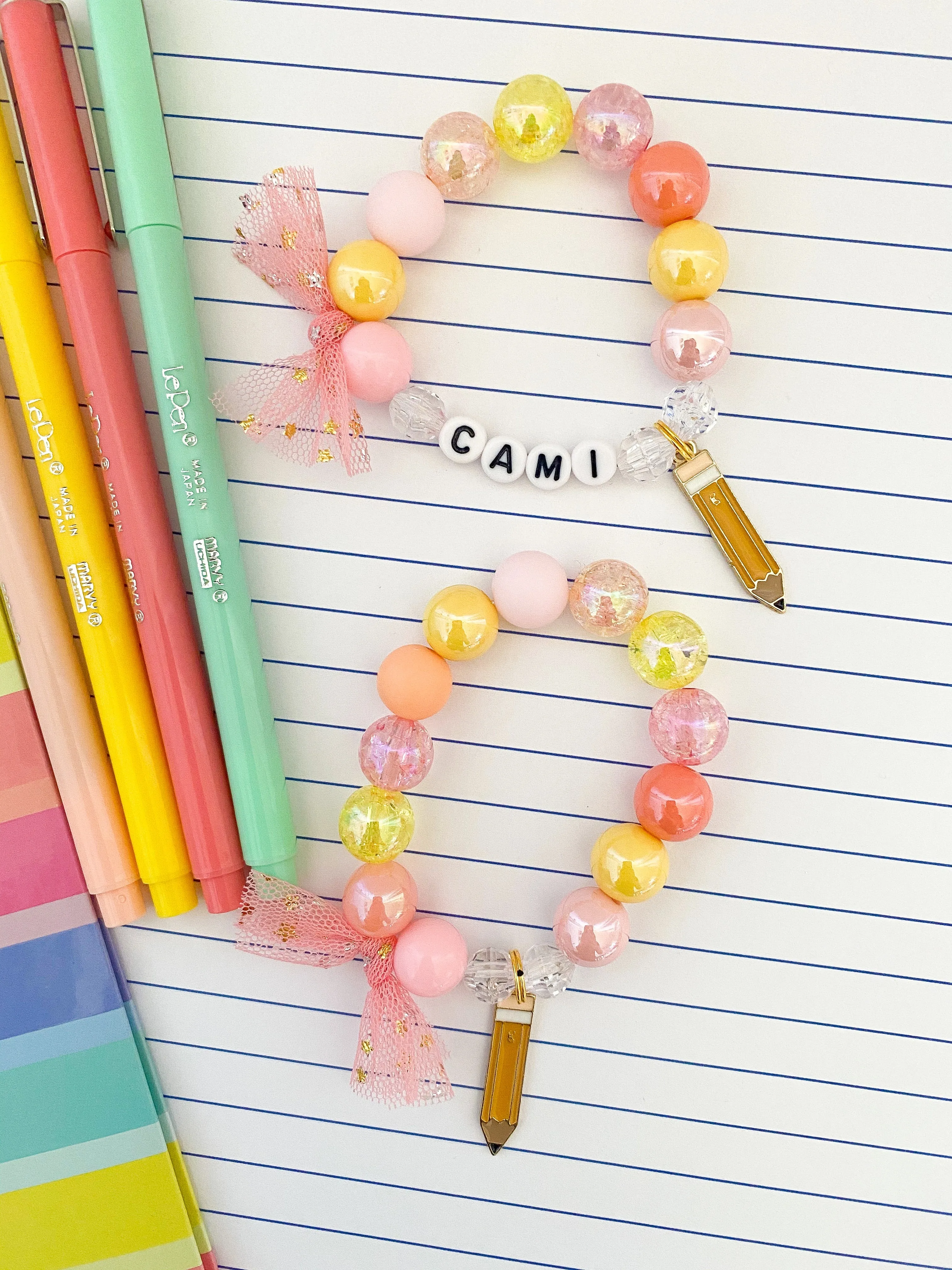 Back to School: Pastel Pencil Charm Bracelet- Customizable