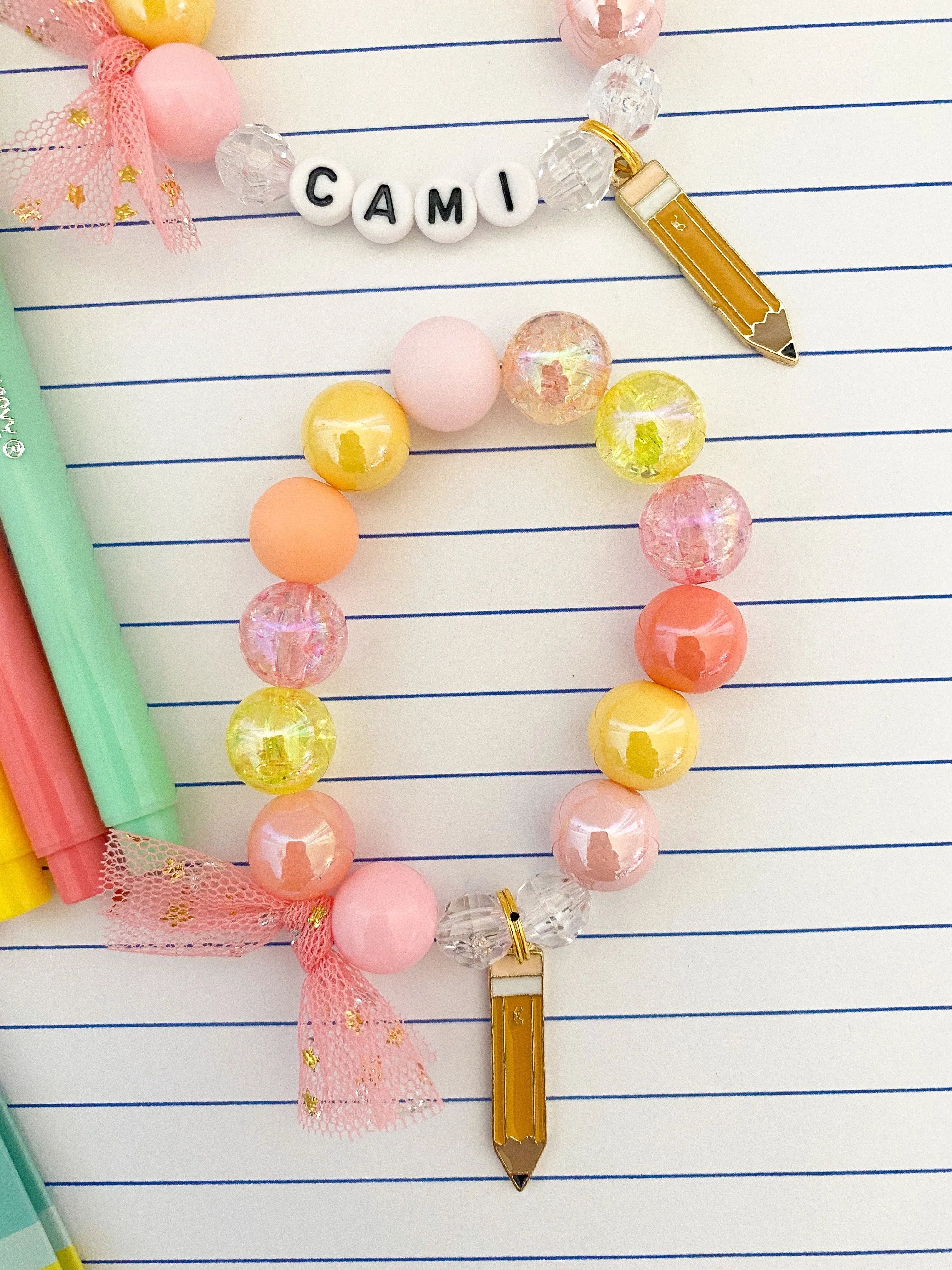 Back to School: Pastel Pencil Charm Bracelet- Customizable