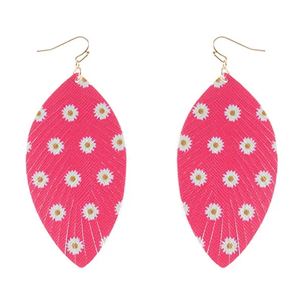 Barbie Theme Leather Cut Flower Fringe Earrings