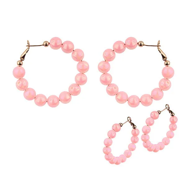 Barbie Theme Pearl Finish Bead Hoop Earrings