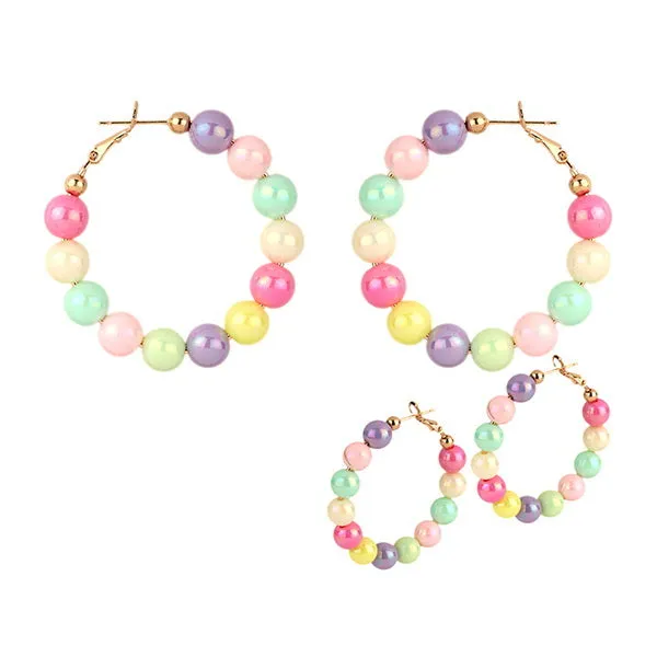 Barbie Theme Pearl Finish Bead Hoop Earrings