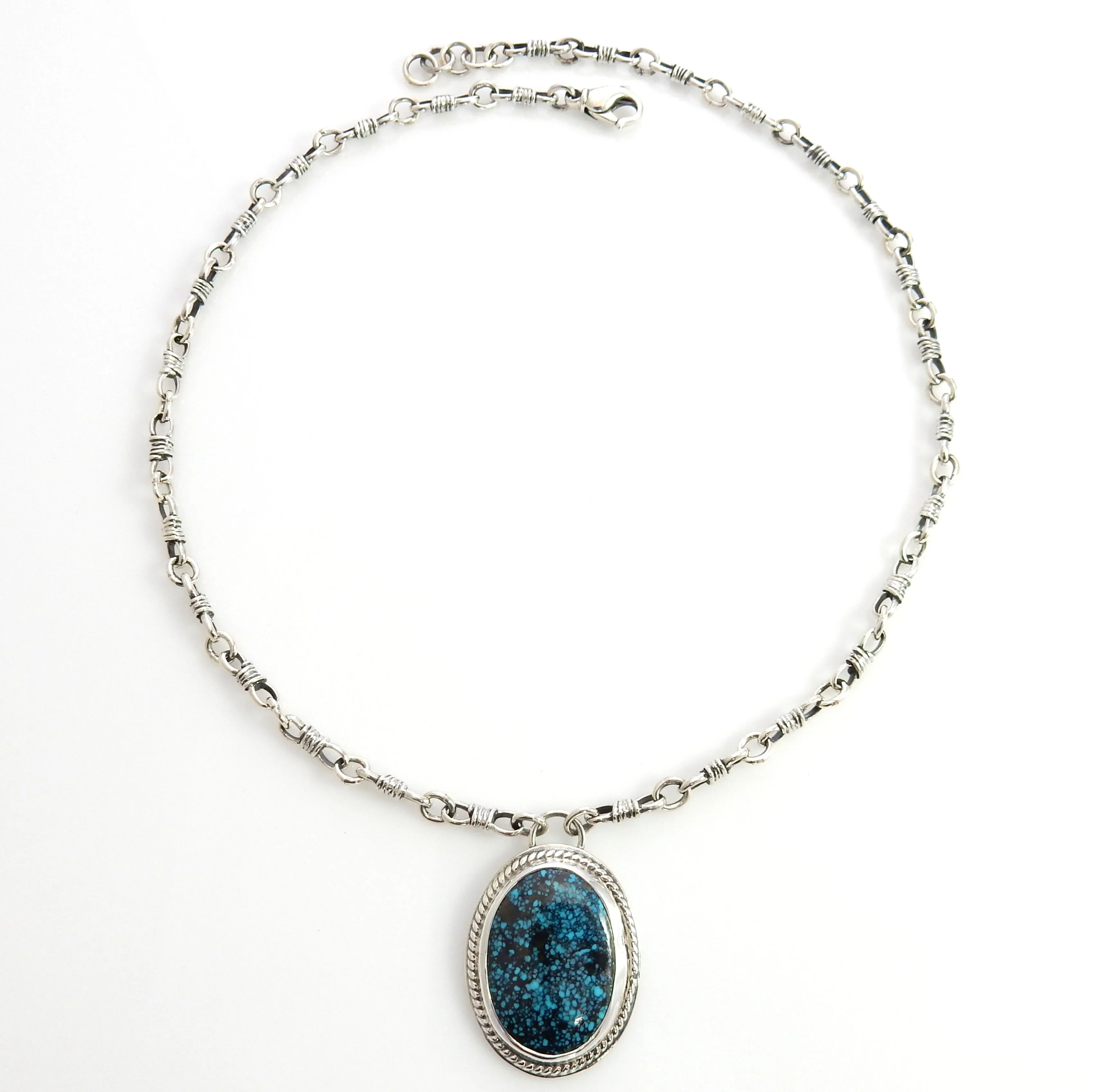 Beautiful 18" Inch Handmade Sterling Silver Blue Turquoise Adjustable Necklace