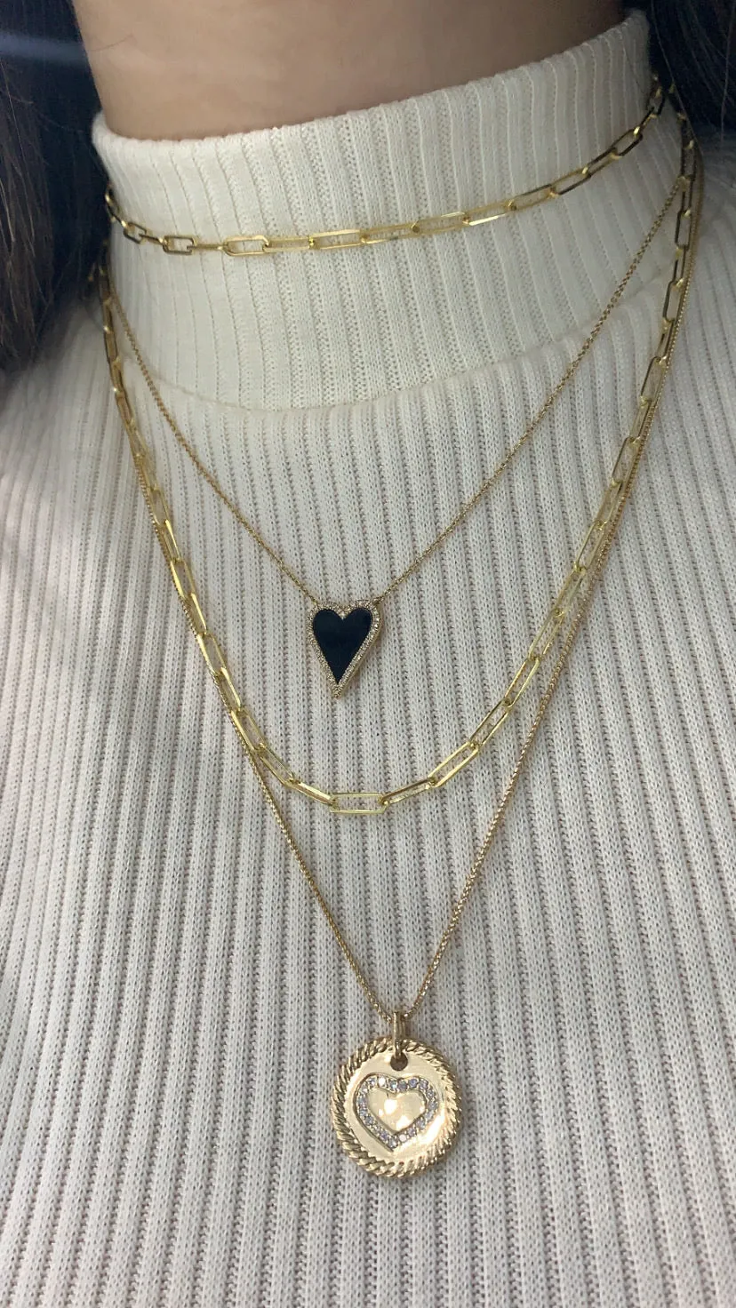 Black Onyx Diamond Border Pointy Heart Necklace