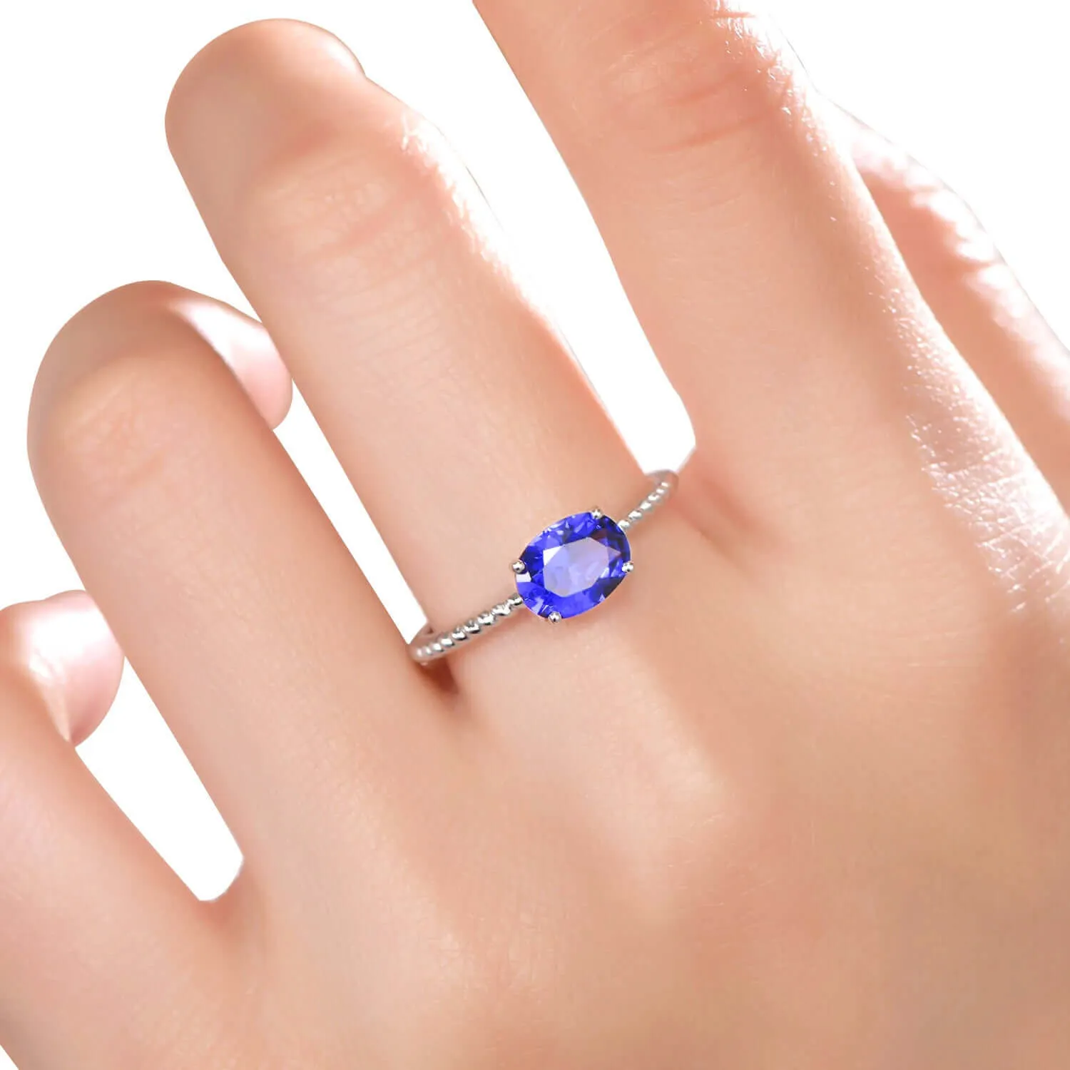 Blue Sapphire Oval Cut Engagement Ring