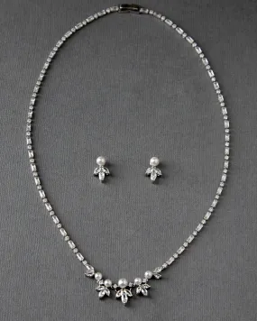 Bridal Necklace Set of Baguette CZ and Pearls