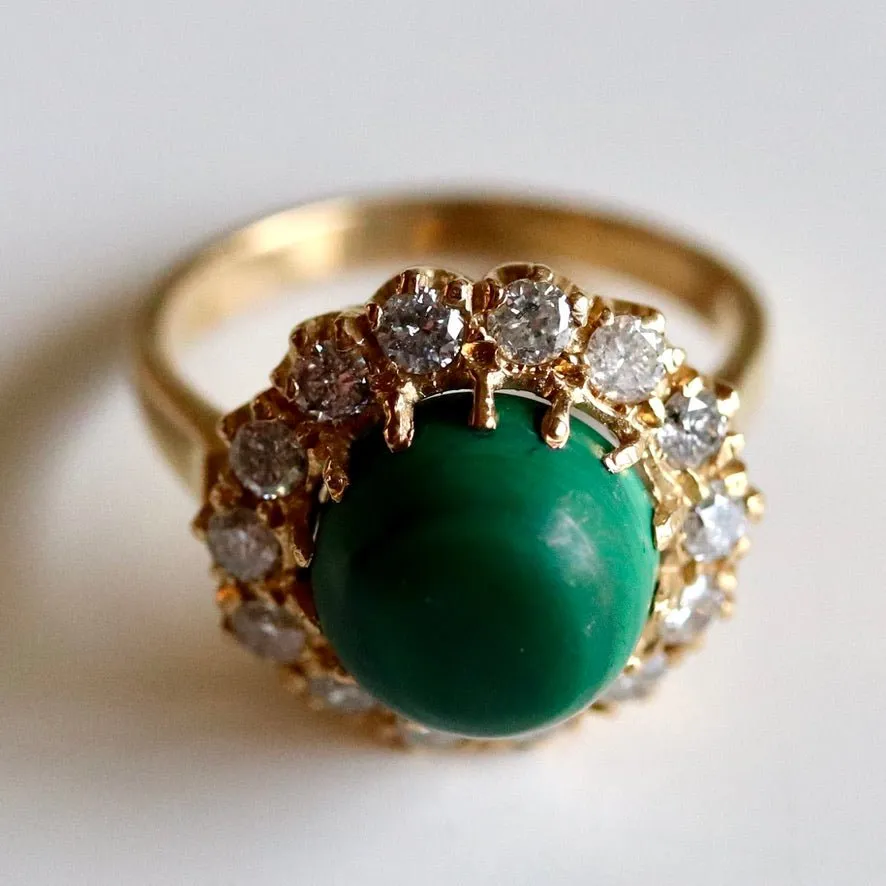 Catherine Parr 14k Gold, Malachite and Diamond Ring