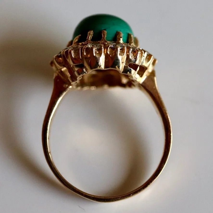 Catherine Parr 14k Gold, Malachite and Diamond Ring