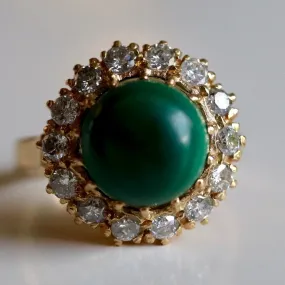 Catherine Parr 14k Gold, Malachite and Diamond Ring