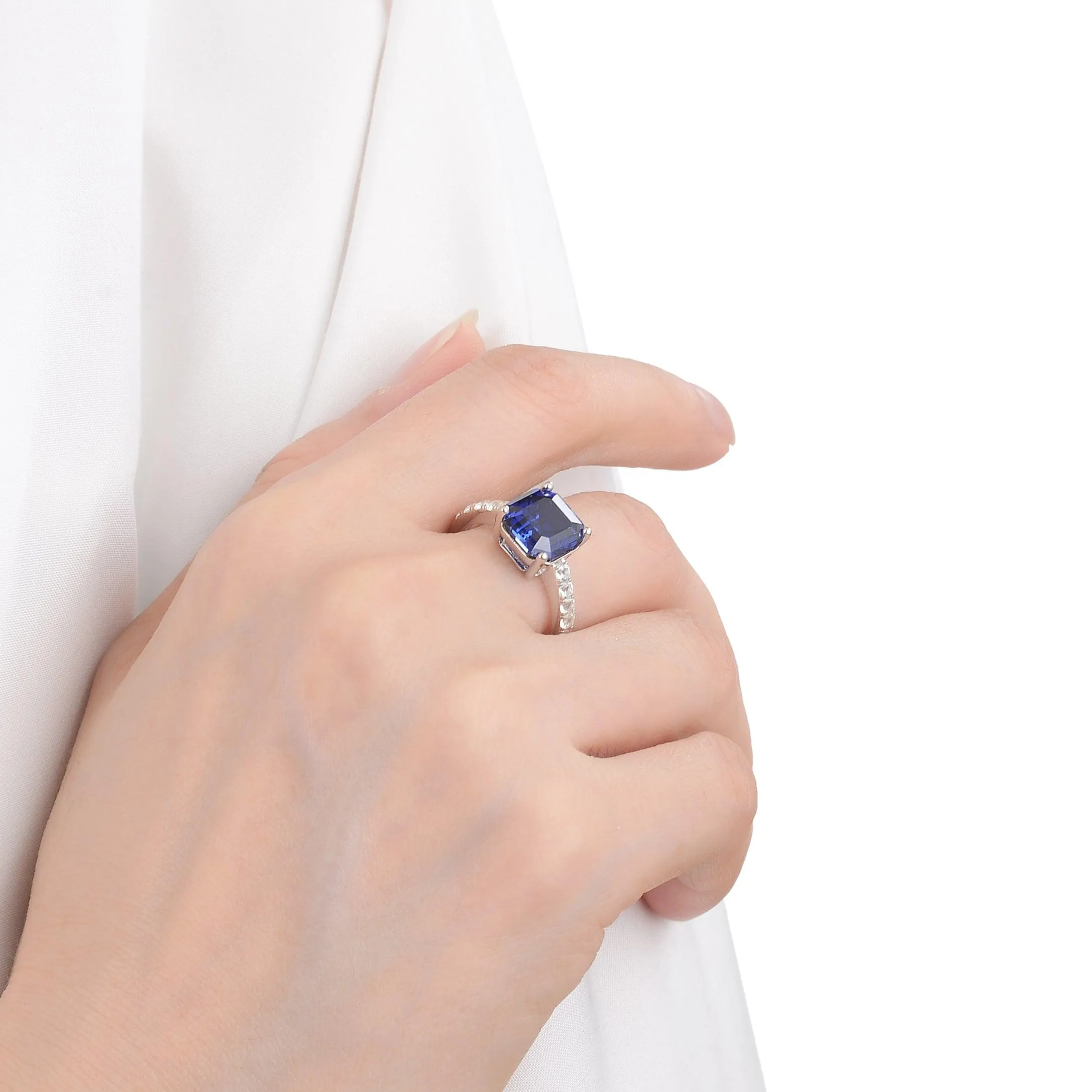 Ceylon Sapphire Asscher Cut Ring