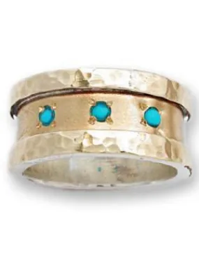 Chic Ring for woman sterling silver gold 9 carats set with blue opals.