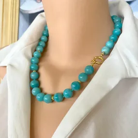 Chunky Blue Amazonite Gumball Candy Necklace, Gold Vermeil, 20inches