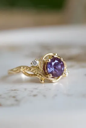 Color-changing alexandrite engagement ring, purple stone ring / Undina