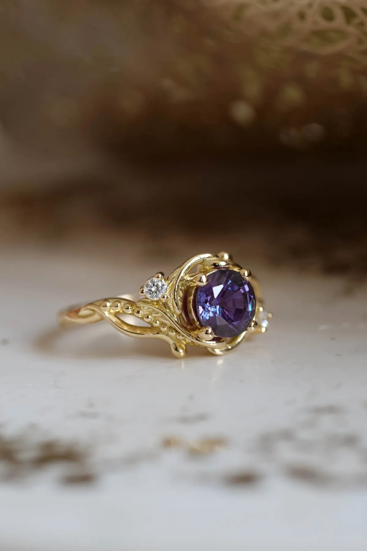 Color-changing alexandrite engagement ring, purple stone ring / Undina