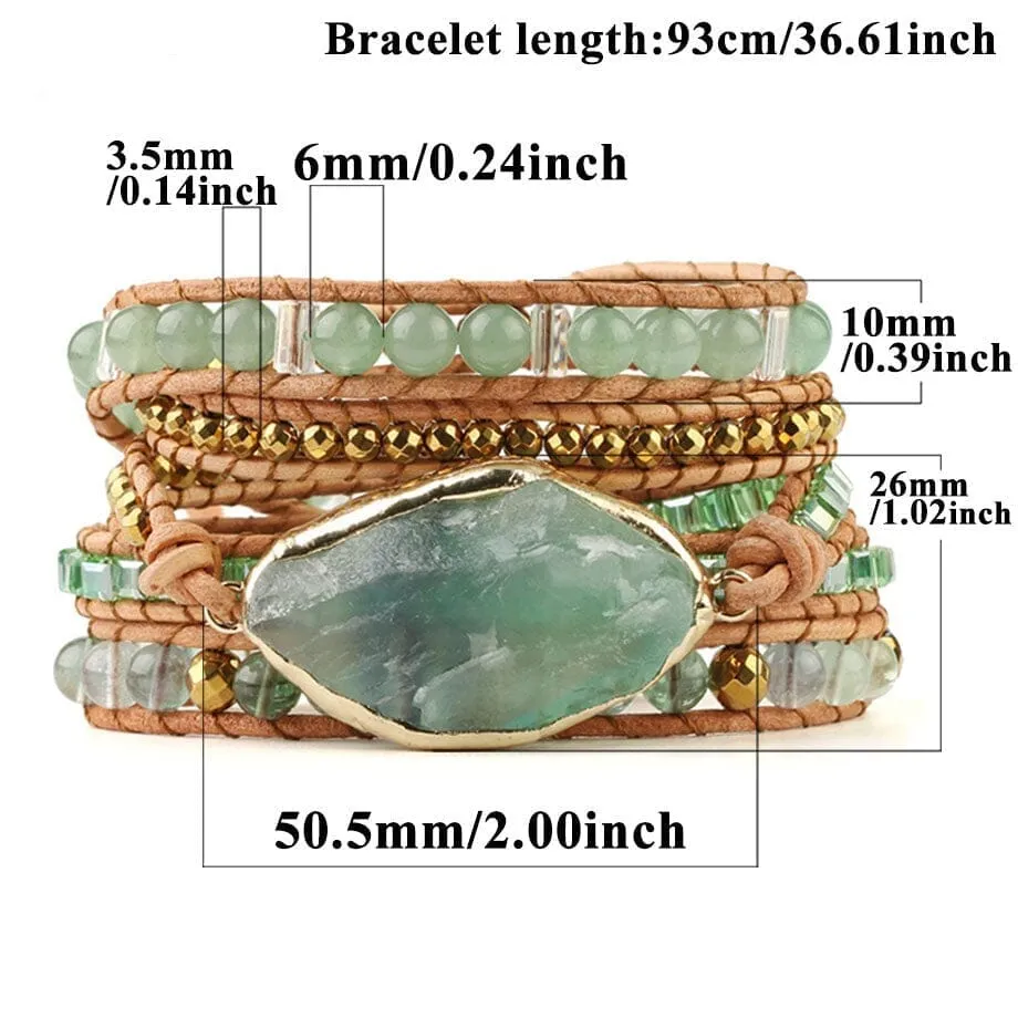 Crystal Aventurine Bead Leather Wrap Multilayer Bracelet