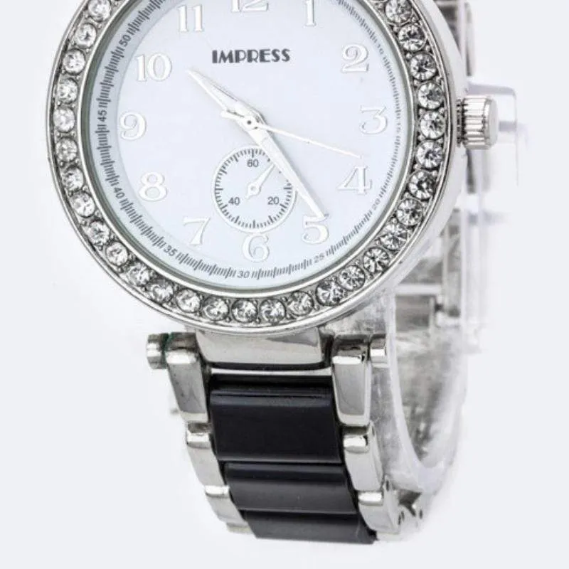 Crystal Bezel Bracelet Watch Black/Rhodium