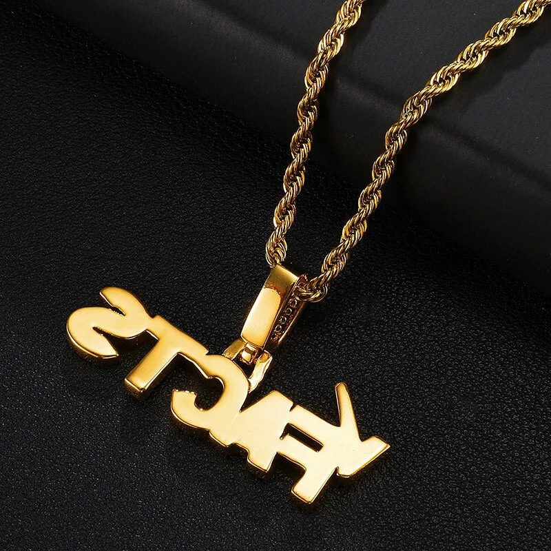 Cubic Zirconia Studded "Facts" Bling Hip-hop Pendant Necklace