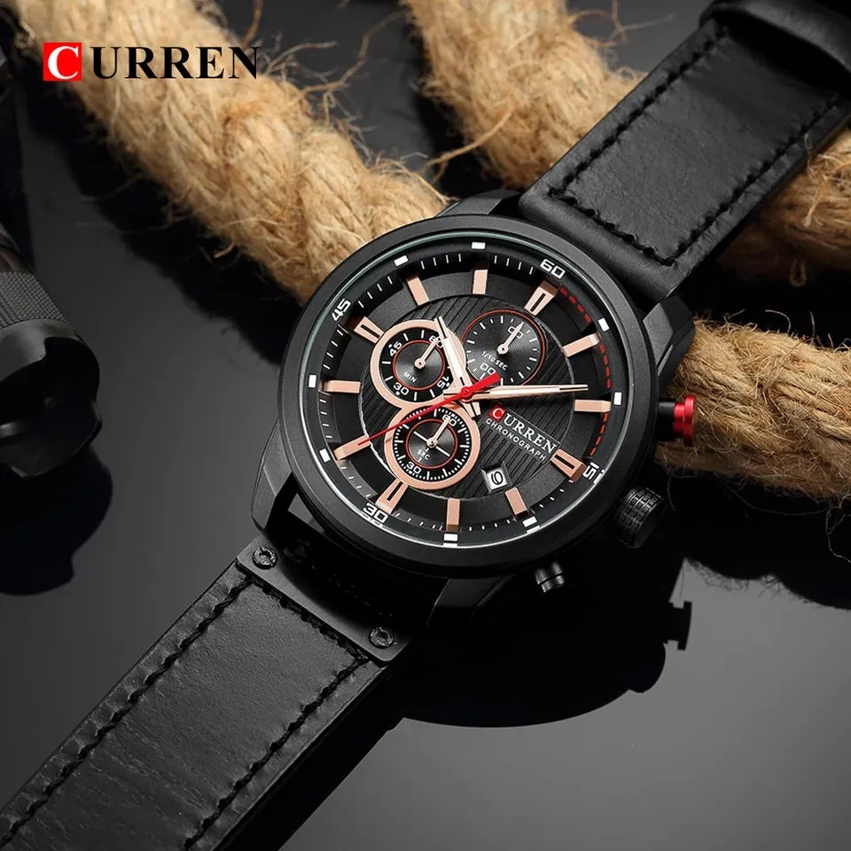 CURREN Fashion Leather Date Quartz Men Watches