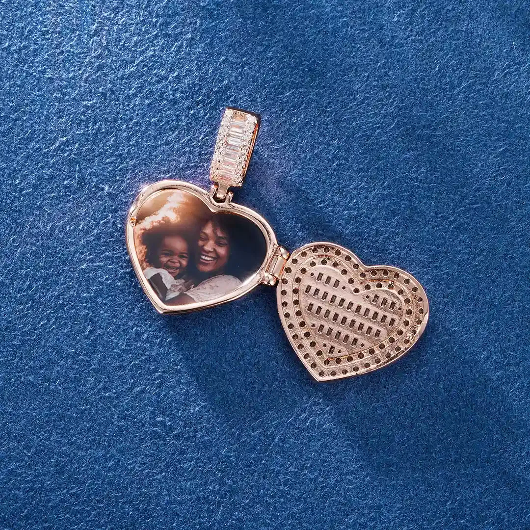 Custom Mini Baguette Heart Cover Photo Pendant