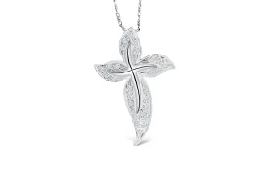 Diamond Floral Cross Pendant 0.32 CT TW 14K White Gold DPEN013