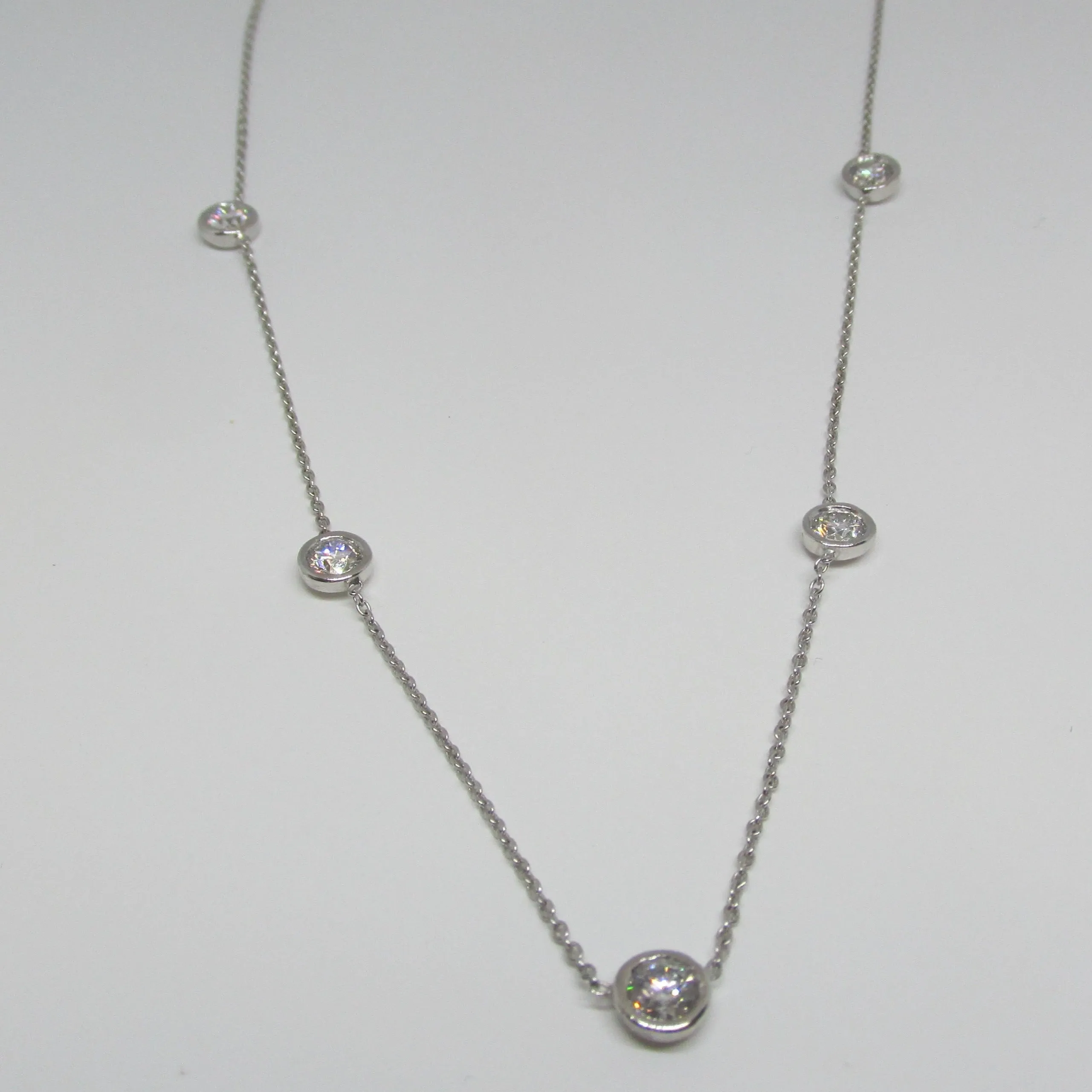 Diamond Station Necklace 14k White Gold