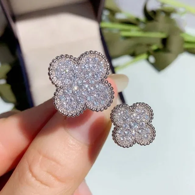 Double Flower Ring Female 925 Stamp Opening Flower White Zircon Ring Wedding Valentine's Day Gift -S4642350