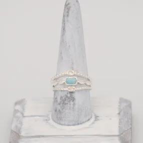 Dune Jewelry Boho Stacked Ring - .925 Sterling Silver with Larimar and Mother of Pearl - Made in the USA