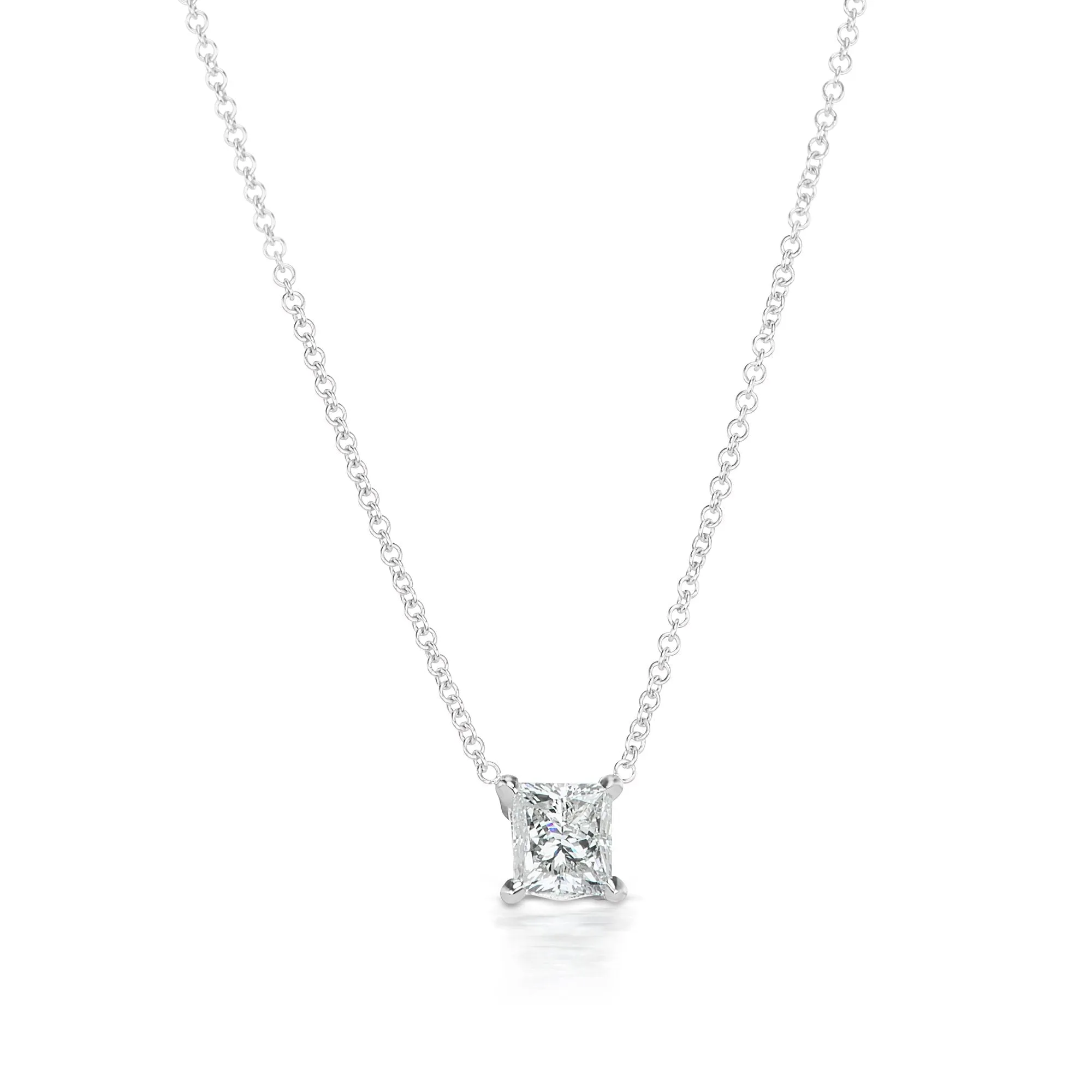 EAU 1 CARAT PRINCESS CUT E COLOR VS2 CLARITY DIAMOND NECKLACE 14K WHITE GOLD CERTIFIED 1 CT E VS2 BY MIKE NEKTA