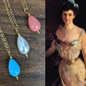 Edwardian Turquoise Pendant Necklace - Coral, Pearl, Turquoise Teardrop