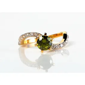 Elegant Shaped Green Zircon Studded Ring (925 Sterling Silver)