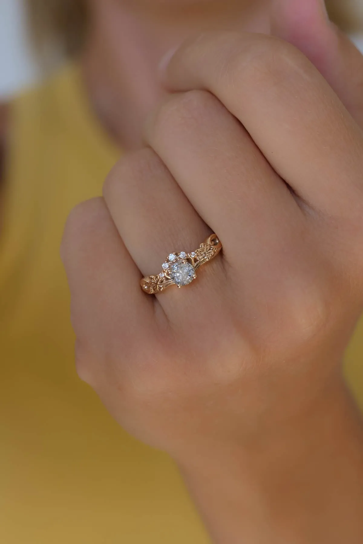 Elvish engagement ring with salt and pepper diamond / Horta