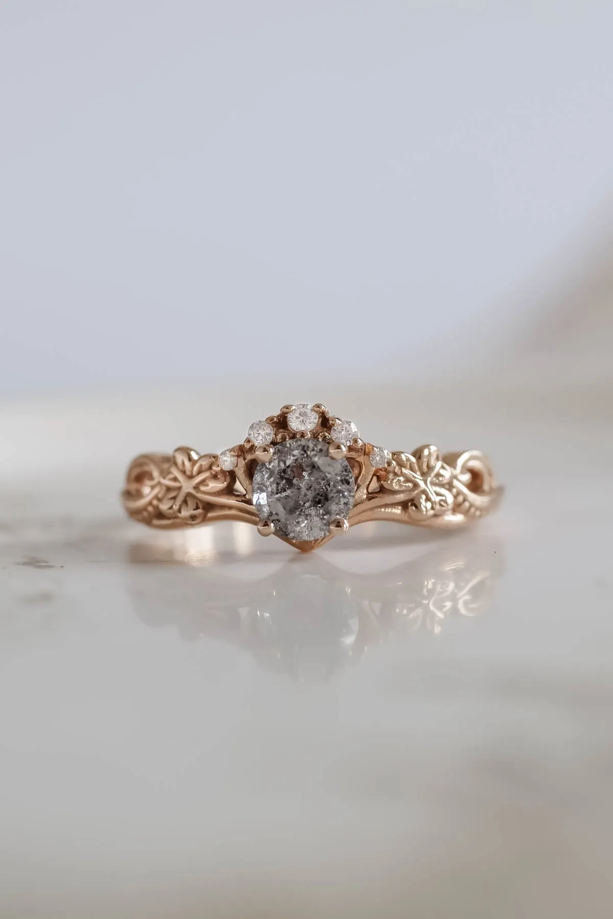 Elvish engagement ring with salt and pepper diamond / Horta