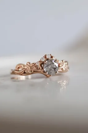 Elvish engagement ring with salt and pepper diamond / Horta