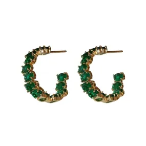 Emerald Zircon Hoop Gold Earrings