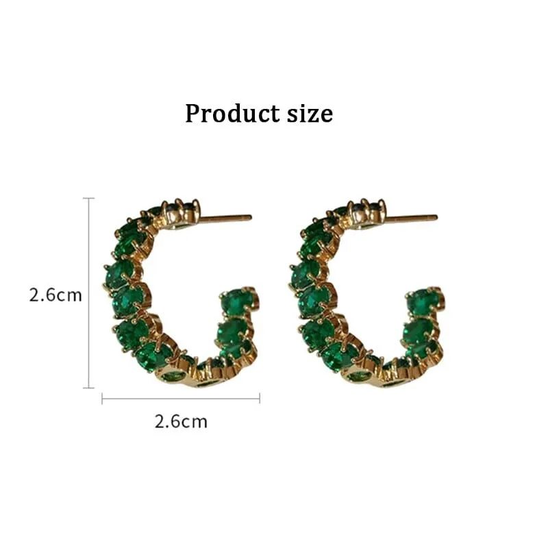 Emerald Zircon Hoop Gold Earrings