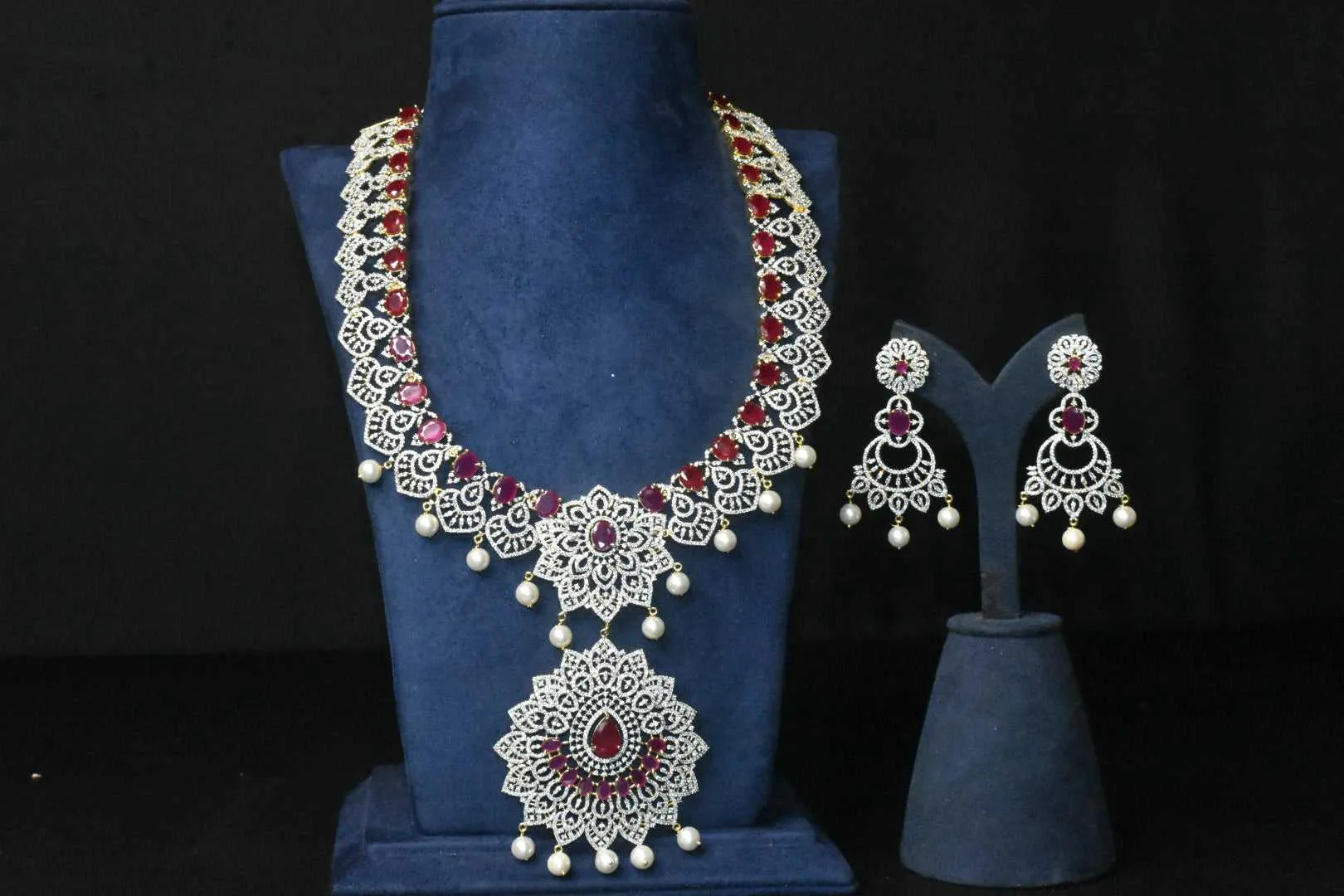 Exquisite One Gram Gold American Diamonds Bridal Necklace Set