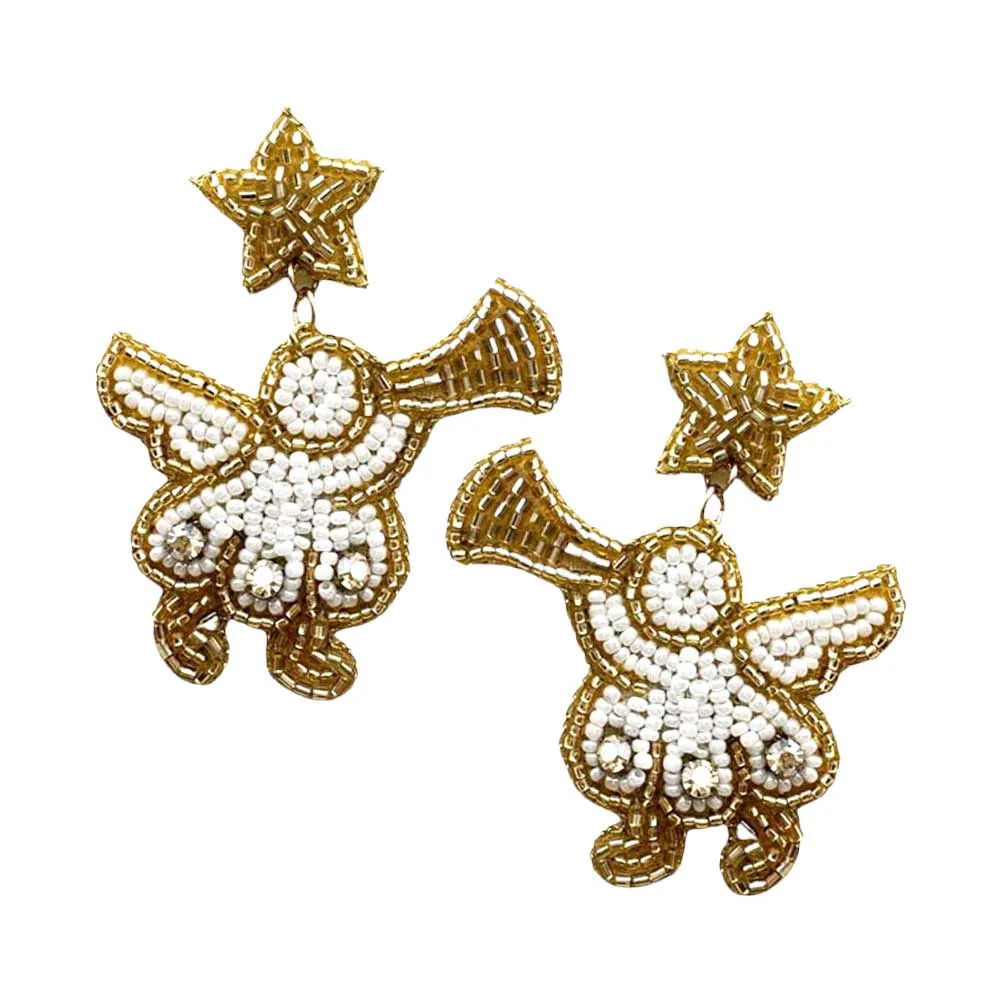 Felt Back Beaded Star Angel Link Dangle Earrings